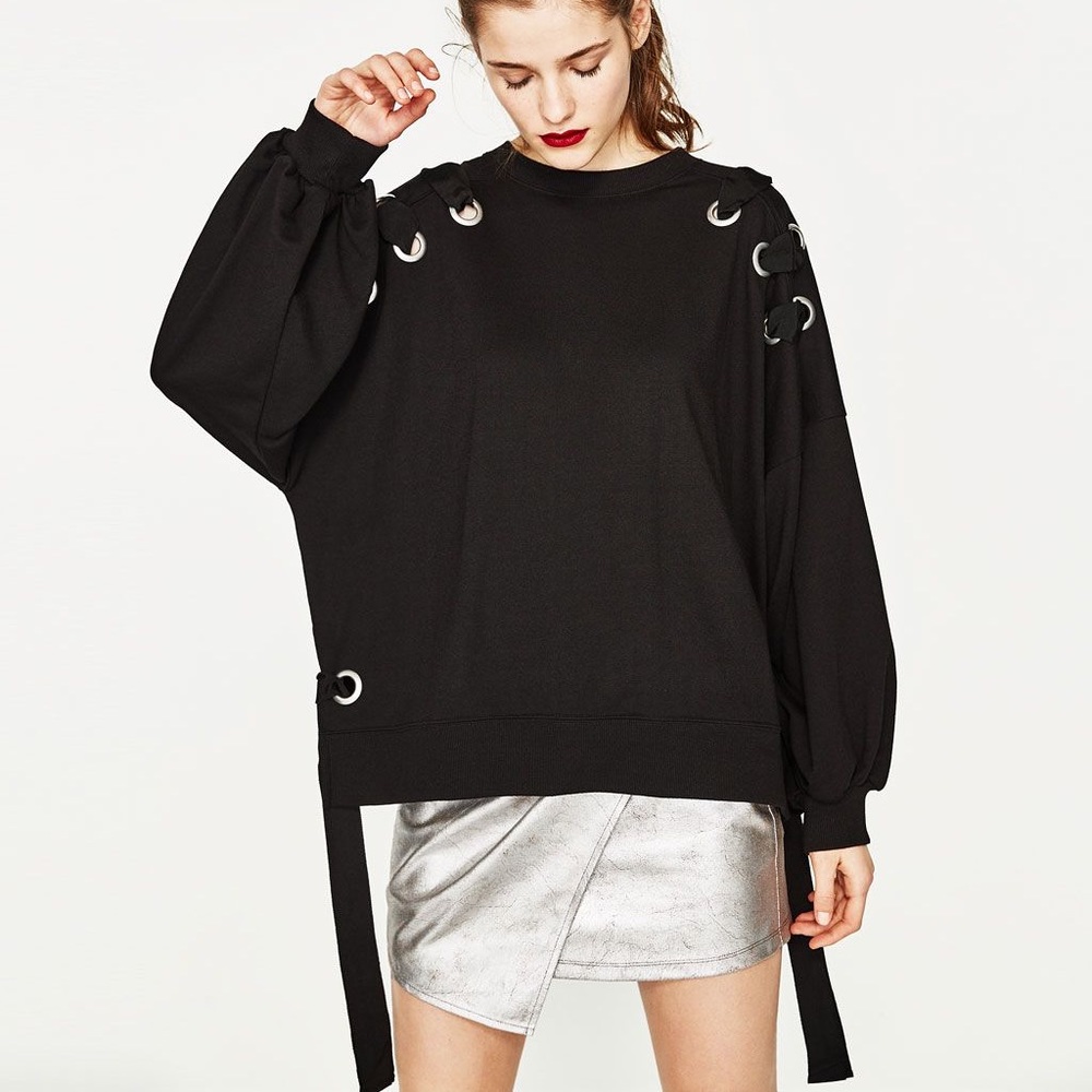 NWT Zara Black Sweatshirt With Eyelets